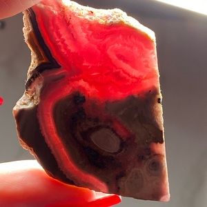 RARE Crystal Gemmy Rhodochrosite Slab/Slice w/ Pyrite Inclusions and Chatoyancy